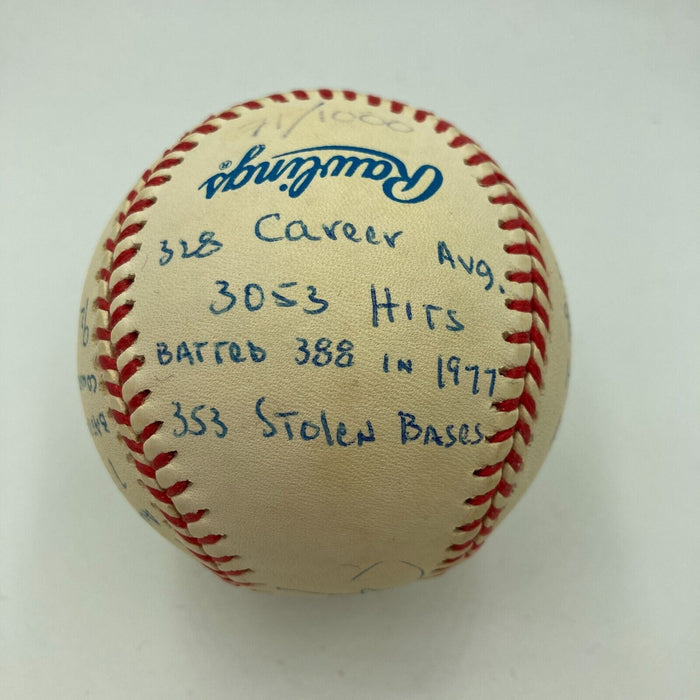 Rod Carew Signed Heavily Inscribed Career STAT Baseball Reggie Jackson COA