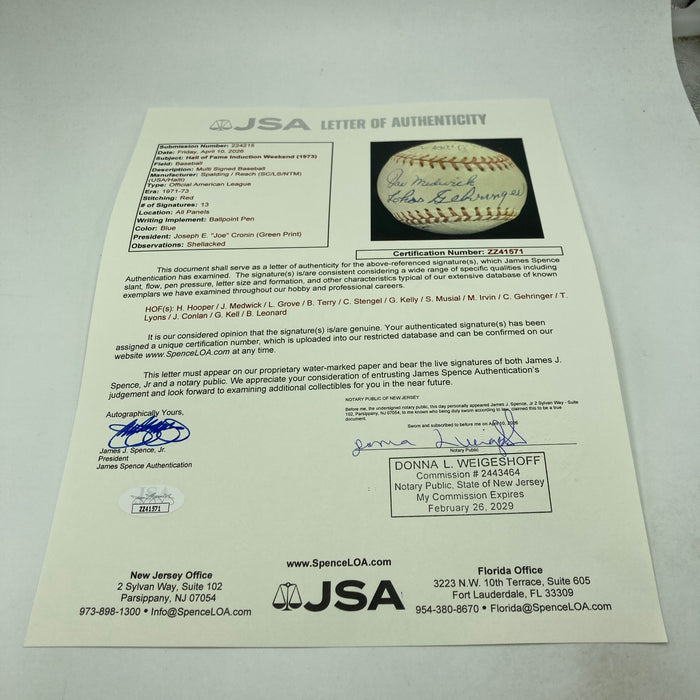 Hall Of Fame Multi Signed Baseball Harry Hooper Joe Medwick Lefty Grove JSA COA
