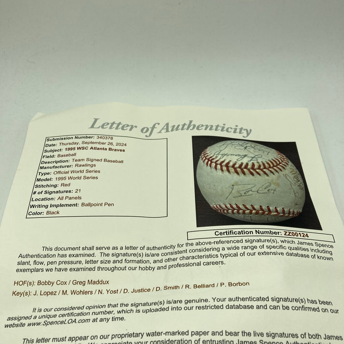 1995 Atlanta Braves World Series Champs Team Signed W.S. Baseball JSA COA