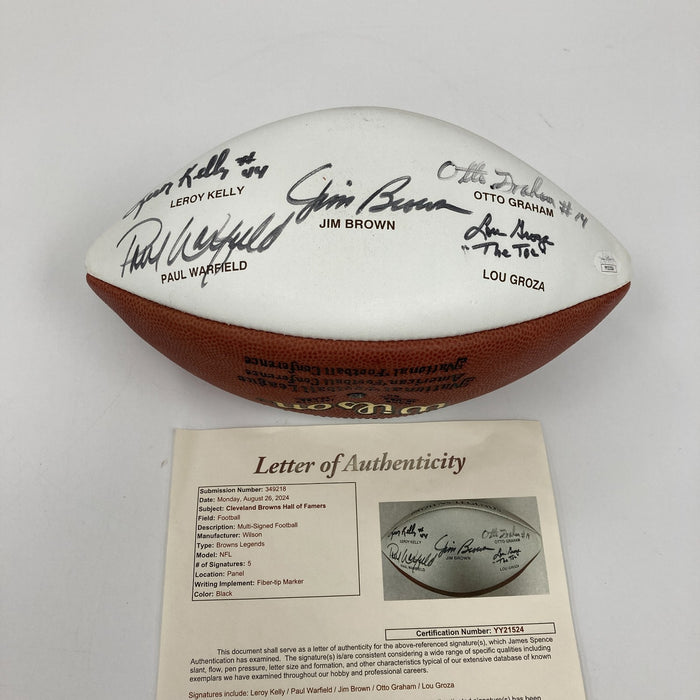 Jim Brown Otto Graham Paul Warfield Lou Groza Signed Browns HOF Football JSA