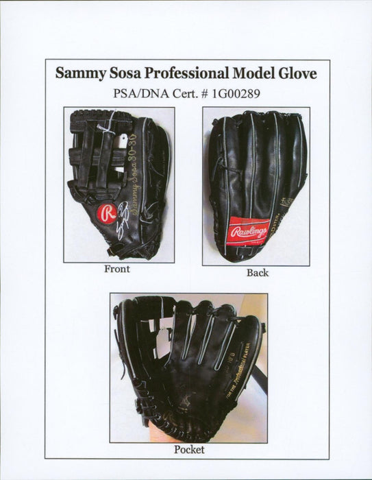 Sammy Sosa Signed 1996 Rawlings Game Used Baseball Glove PSA DNA COA