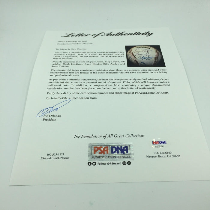 Incredible Chipper Jones Pre Rookie Signed 1993 All Star Game Baseball PSA DNA