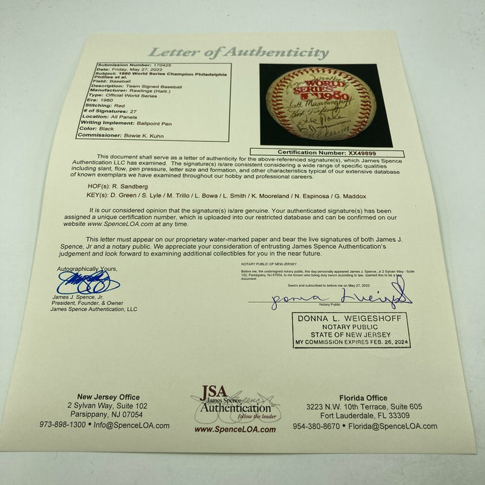 1980 Philadelphia Phillies World Series Champs Team Signed Baseball With JSA COA