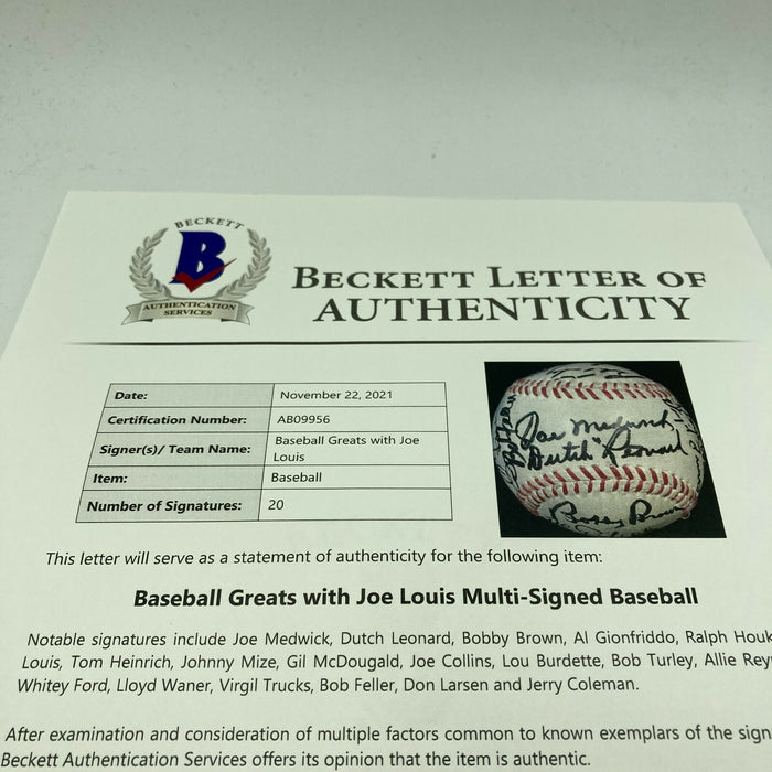Hall Of Fame Legends Signed Baseball Joe Medwick & Boxing Legend Joe Louis BAS