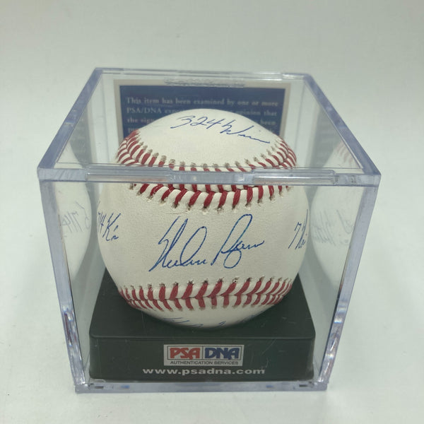 Nolan Ryan Signed Heavily Inscribed STAT Baseball PSA DNA Graded GEM MINT 10