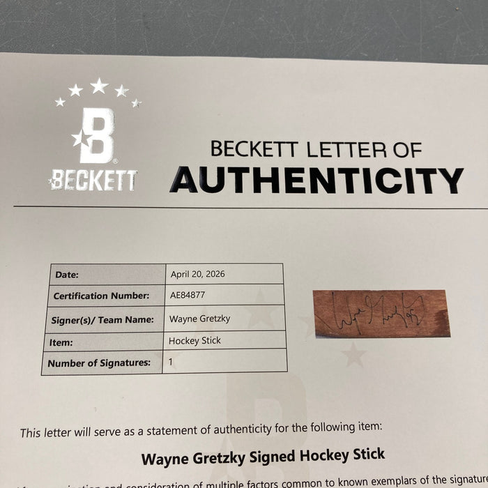 Wayne Gretzky Signed 1984 Game Issued Titan Hockey Stick Beckett COA