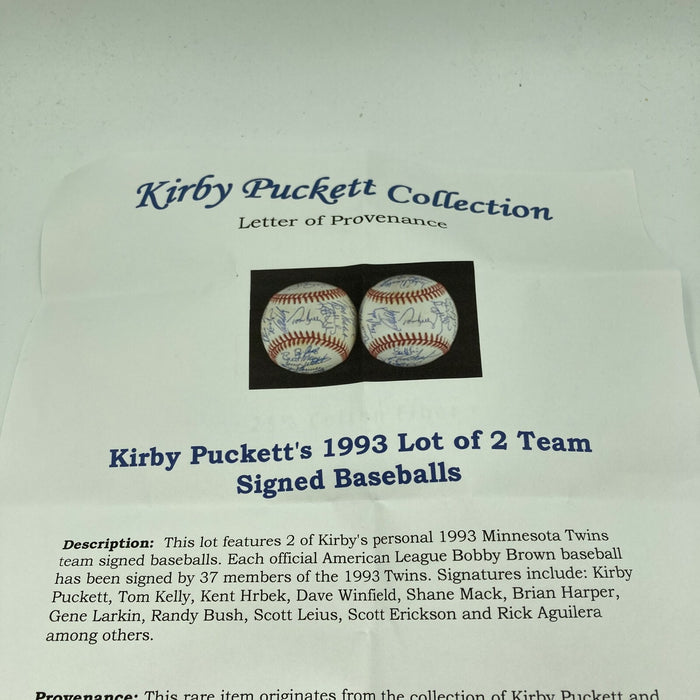 Nice 1993 Minnesota Twins Team Signed AL Baseball With Kirby Puckett COA