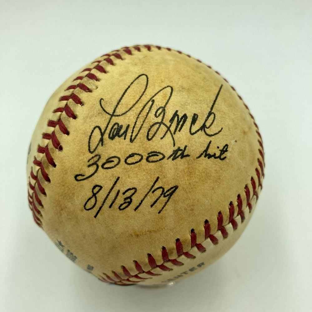 Lou Brock 8-13-1979 3,000th Hit Signed Game Used Baseball With MEARS & JSA COA