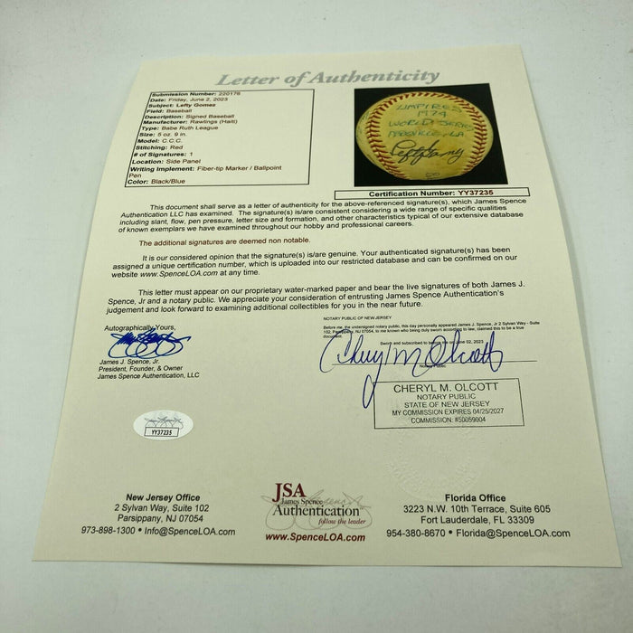 1974 Little League World Series Umpires Signed Baseball With Lefty Gomez JSA COA