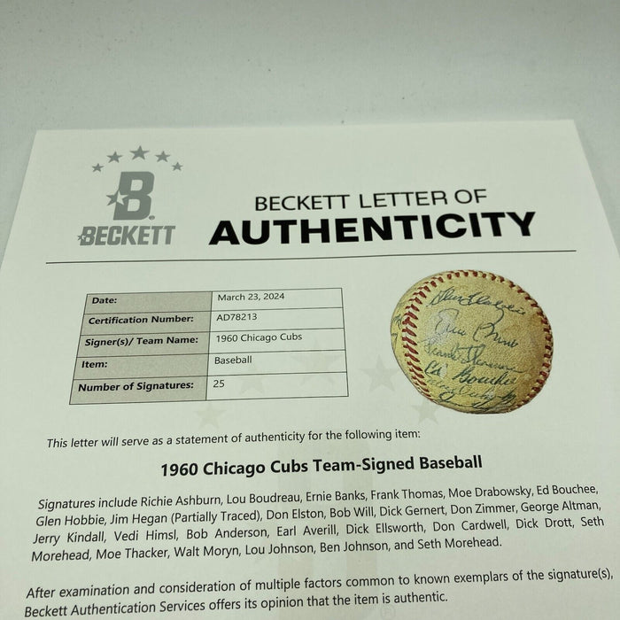 1960 Chicago Cubs Team Signed National League Baseball Ernie Banks Beckett COA