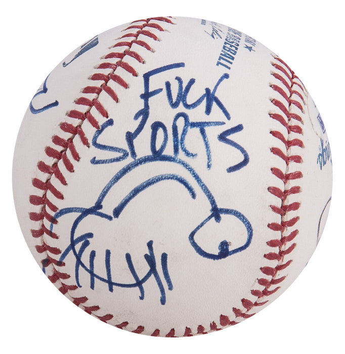 Taylor Hawkins Foo Fighters Band Multi Signed Baseball Expletive Drawing PSA DNA