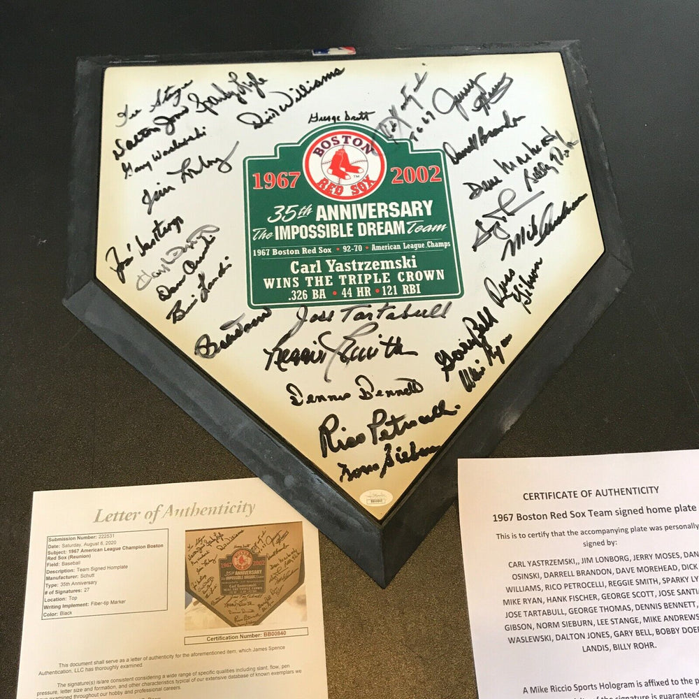 1967 Boston Red Sox AL Champs Team Signed Home Plate Carl Yastrzemski JSA COA