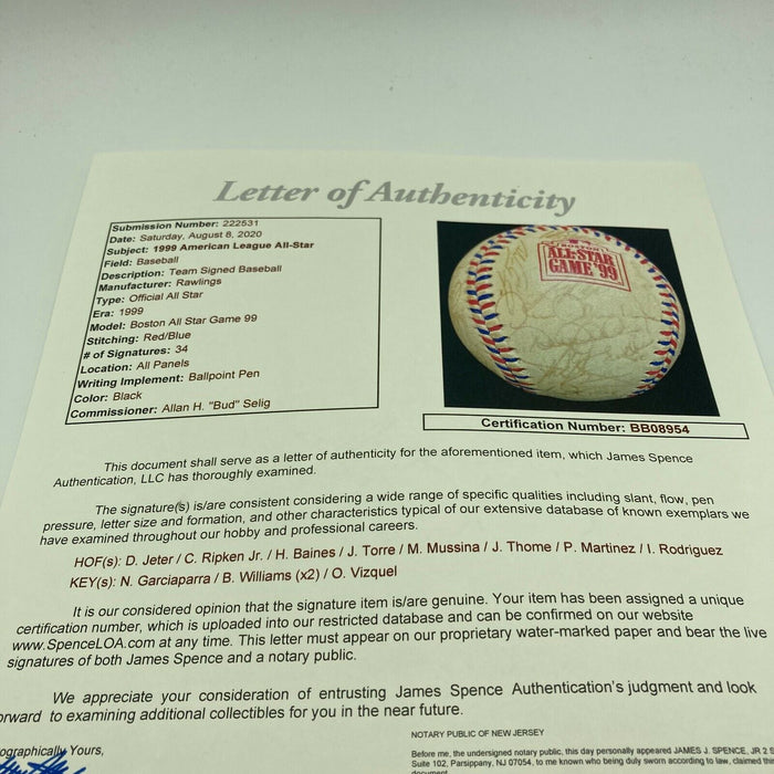 Derek Jeter Ken Griffey Jr. Cal Ripken Jr 1999 All Star Game Signed Baseball JSA