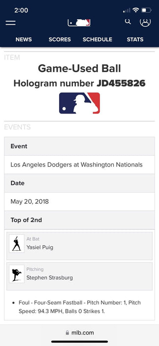 Juan Soto MLB Debut May 20, 2018 Signed Game Used Baseball MLB & JSA COA MINT 9