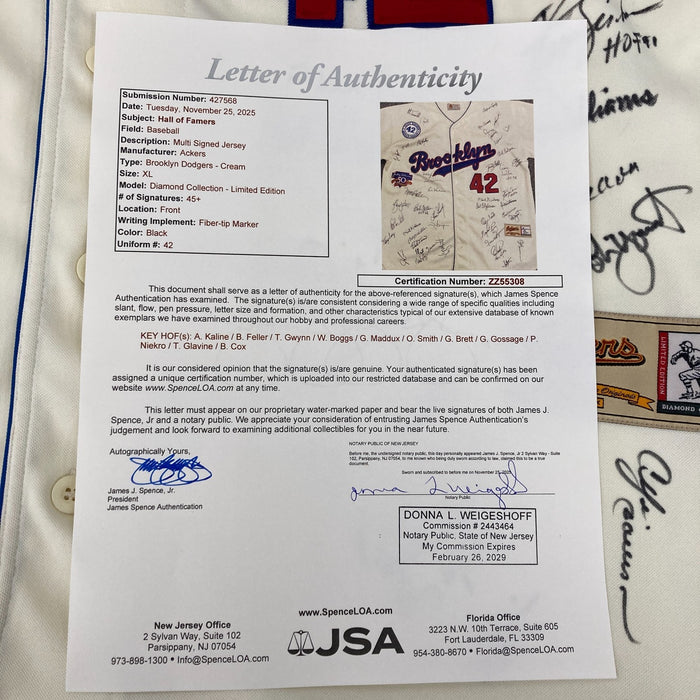 Beautiful Hall Of Fame Multi Signed Jackie Robinson Jersey 45+ Signatures JSA