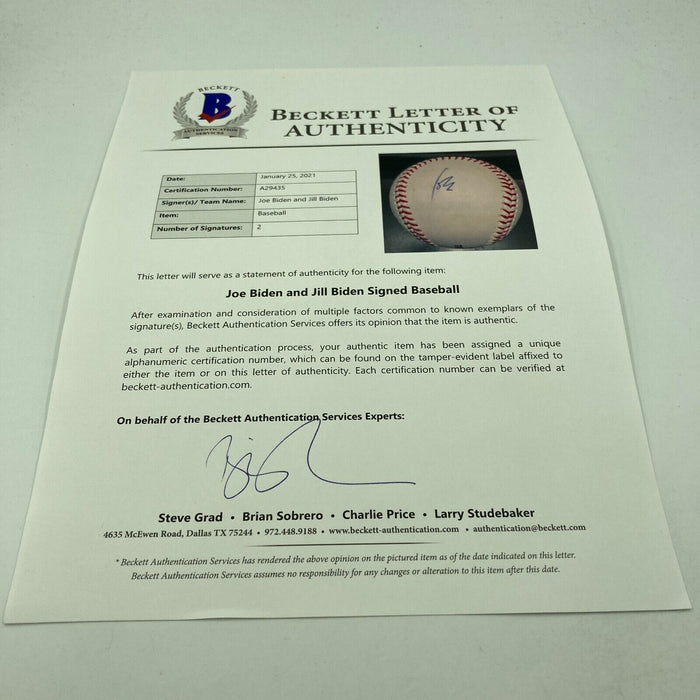 President Joe Biden & Wife Jill Biden Signed Major League Baseball Beckett COA