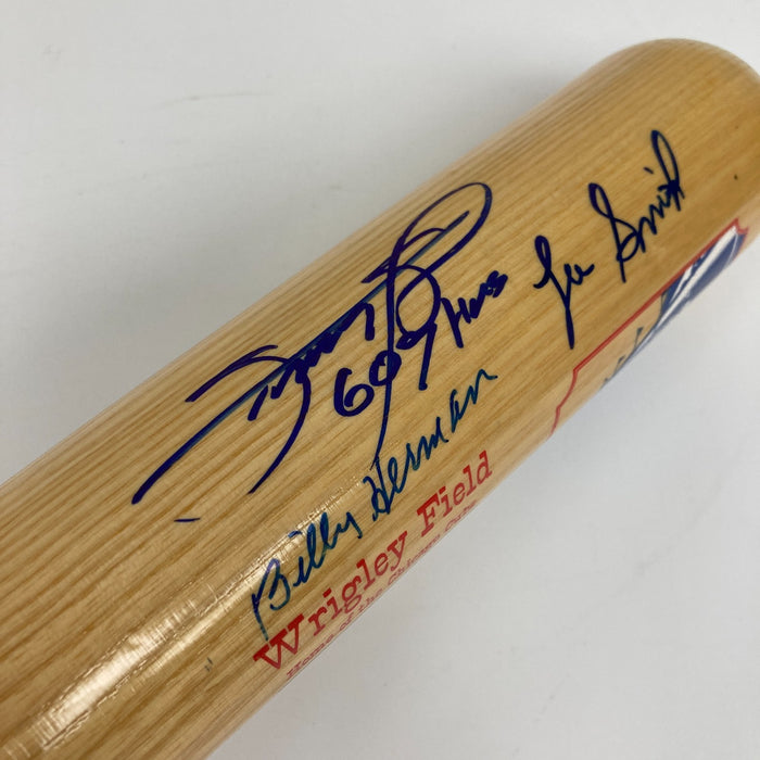 Cubs HOF Signed Bat Ernie Banks Greg Maddux Ryne Sandberg Sammy Sosa Dawson JSA