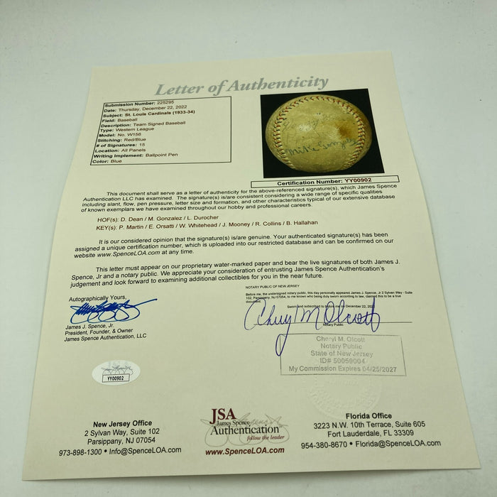 1934 St. Louis Cardinals World Series Champs Team Signed Baseball JSA COA