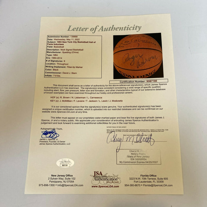 Roger Brown ABA Legend Hall Of Fame Class Of 1993 Signed Basketball JSA COA