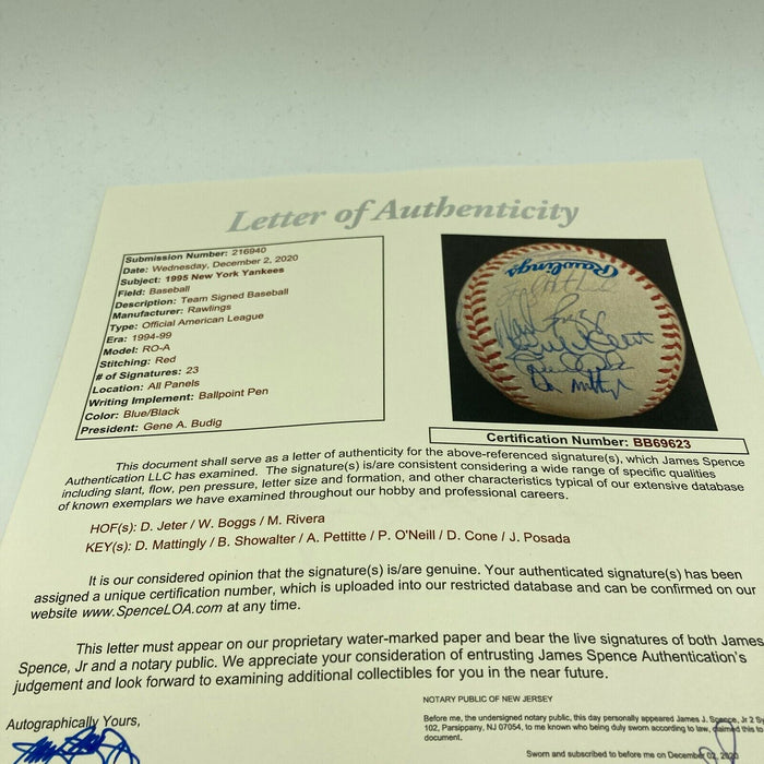 Derek Jeter Mariano Rivera Core Four Rookie 1995 Yankees Signed Baseball JSA COA