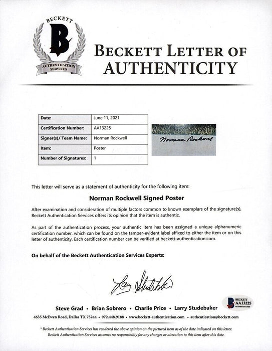 Norman Rockwell "Tough Call" Signed Baseball Lithograph Photo Beckett COA