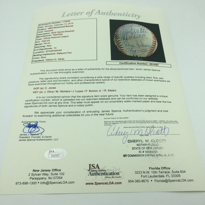 Rare 1993 Chipper Jones Pre Rookie Richmond Braves Team Signed Baseball JSA COA