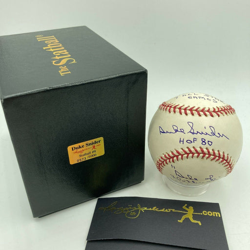 Duke Snider Signed Heavily Inscribed Career STAT Baseball With JSA COA