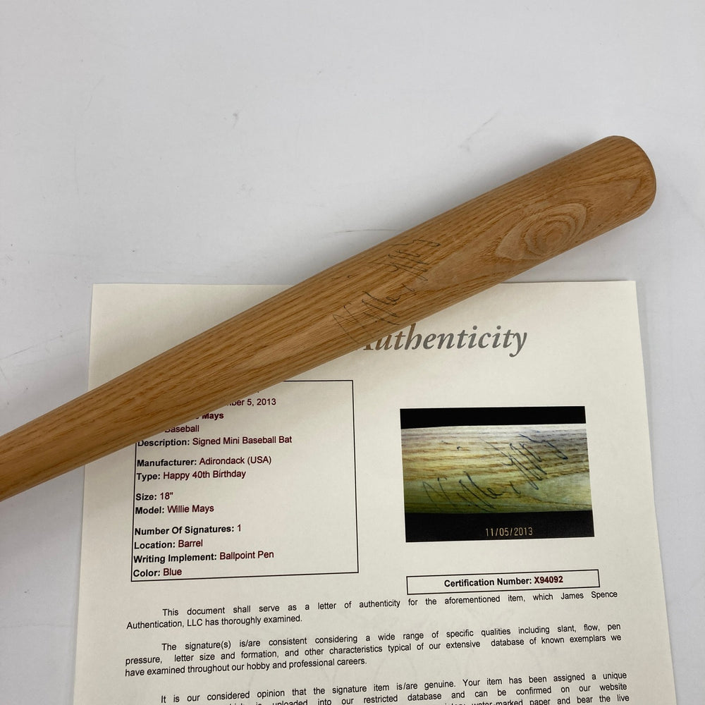 RARE Willie Mays Signed 1971 40th Birthday Mini Baseball Bat JSA COA