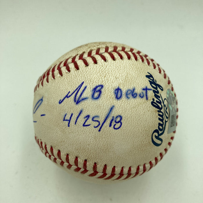 Ronald Acuna Jr. MLB Debut 4-25-18 Signed Game Used Baseball Beckett COA & MLB