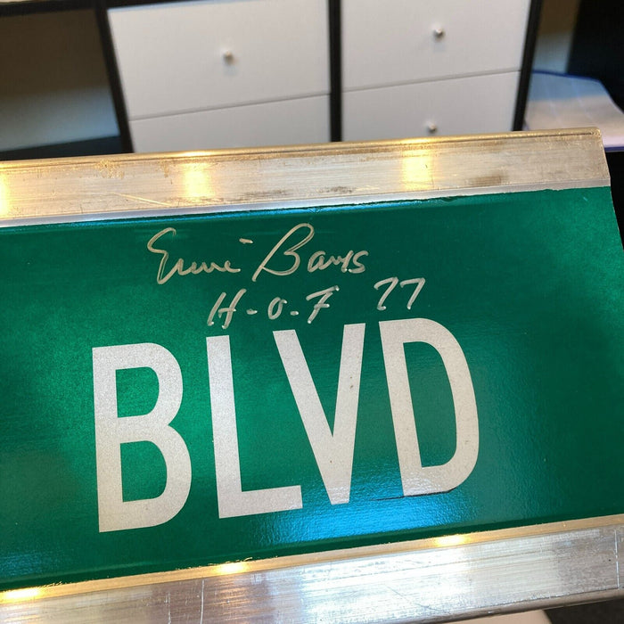 Ernie Banks Twice Signed 6x30 Street Sign Ernie Banks BLVD JSA COA