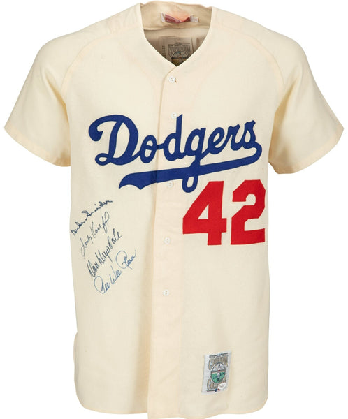 Sandy Koufax Don Drysdale Signed Jackie Robinson Brooklyn Dodgers Jersey JSA COA