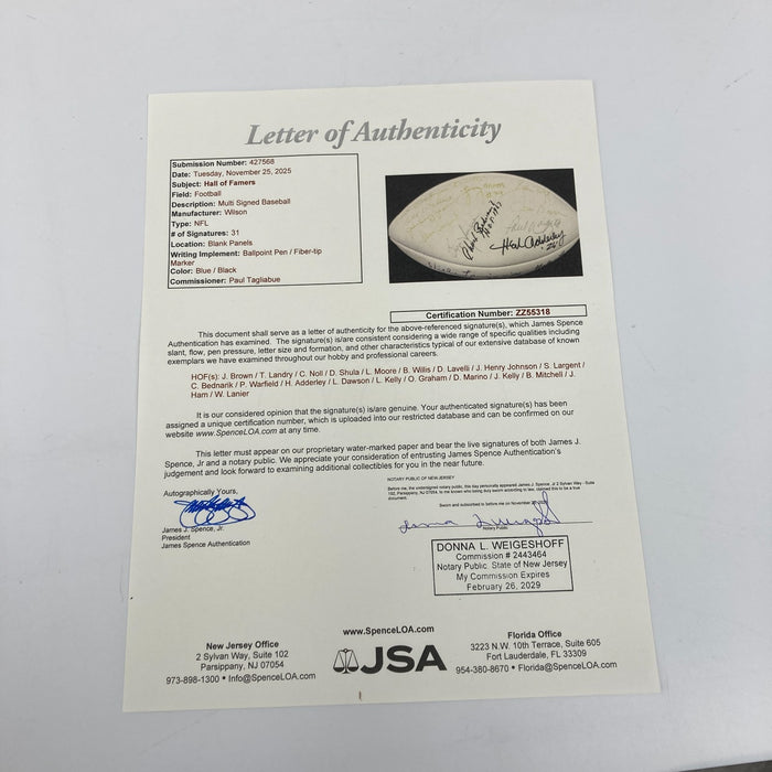 Jim Brown Tom Landry Dan Marino Hall Of Fame Multi Signed Football 31 Sigs JSA