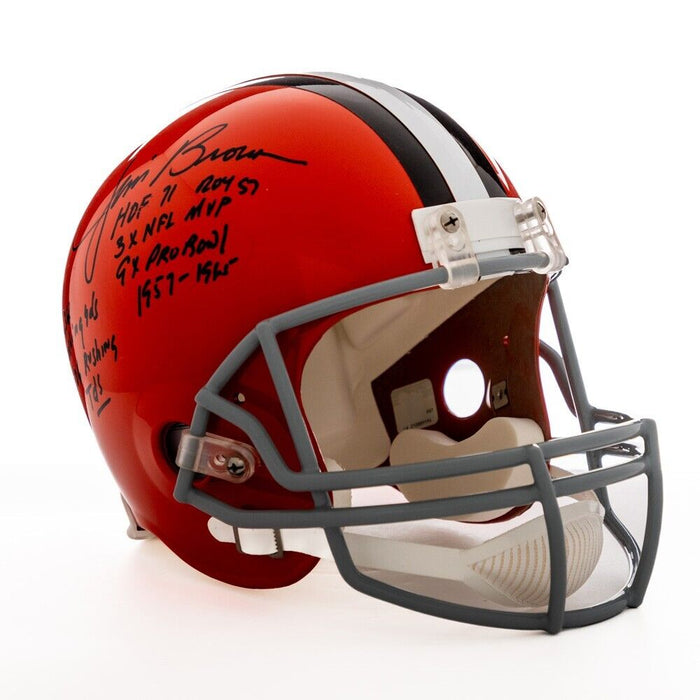 Jim Brown Signed Heavily Inscribed STATS Cleveland Browns Helmet Steiner COA