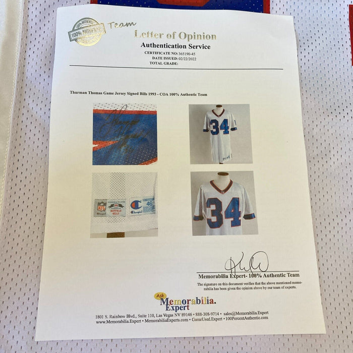 Thurman Thomas Signed 1993 Buffalo Bills Game Issued Jersey JSA COA