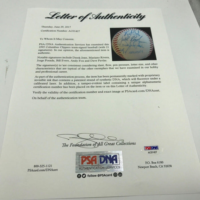 Derek Jeter Mariano Rivera Pre Rookie 1995 Minor League Team Signed Baseball PSA