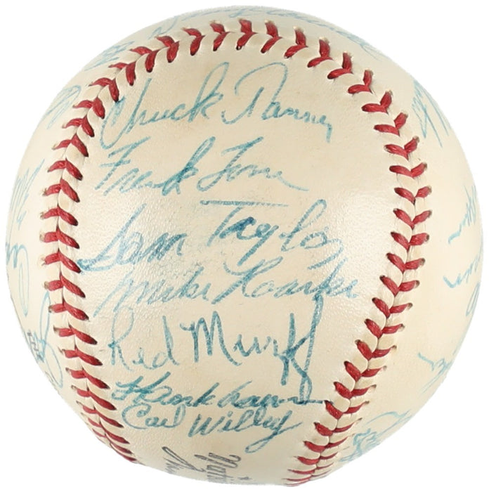 Beautiful 1956 Milwaukee Braves Team Signed NL Giles Baseball Hank Aaron JSA COA