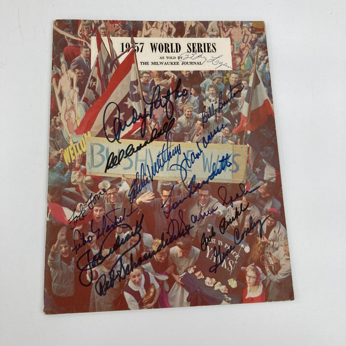 1957 Milwaukee Braves World Series Champs Team Signed Program Hank Aaron JSA COA