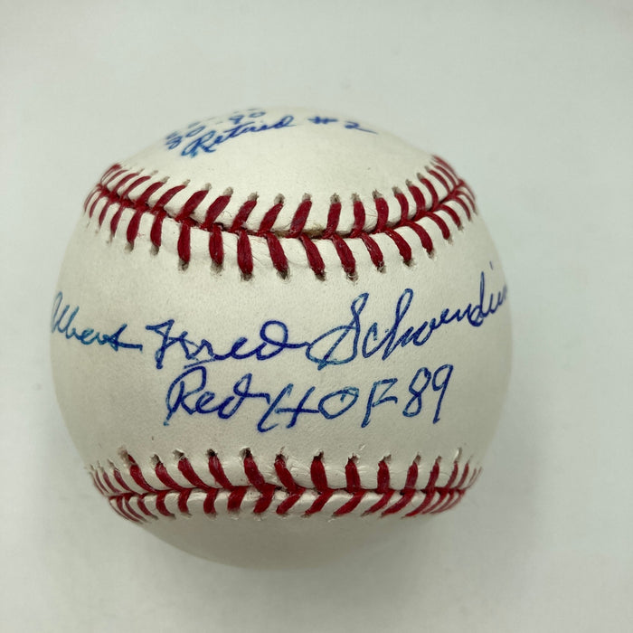 Red Schoendienst Full Name Signed Heavily Inscribed Stat Baseball JSA COA