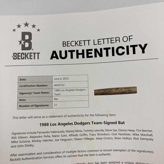 1988 Los Angeles Dodgers World Series Champs Team Signed Game Used Bat Beckett