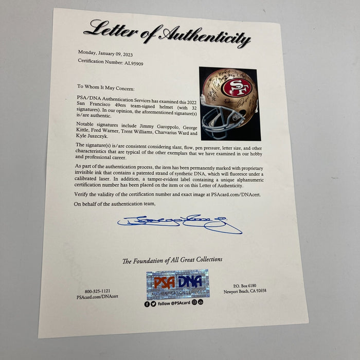 2022 San Francisco 49ers Team Signed Full Size Helmet 32 Sigs PSA DNA COA