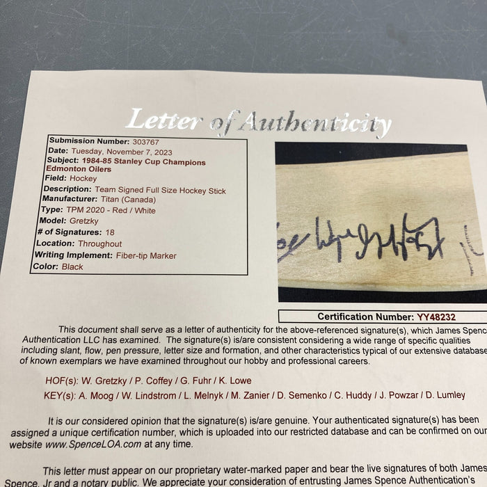 1984-85 Edmonton Oilers Stanley Cup Champs Team Signed Stick Wayne Gretzky JSA