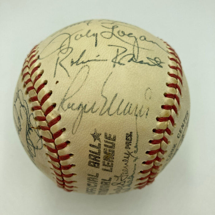 Mickey Mantle  Roger Maris Joe Dimaggio 1969 Old Timers Day Signed Baseball JSA