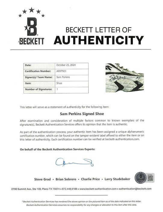 1996 Sam Perkins Game-Used Twice-Signed Seattle SuperSonics Reebok Sneakers BAS