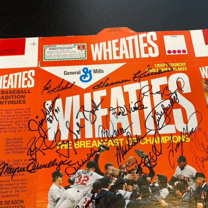 1987 Minnesota Twins World Series Champs Team Signed Wheaties Box With JSA COA