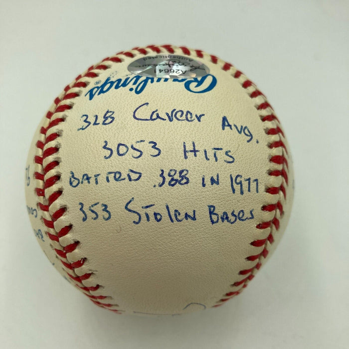 Rod Carew Signed Heavily Inscribed Career STAT Baseball Reggie Jackson COA