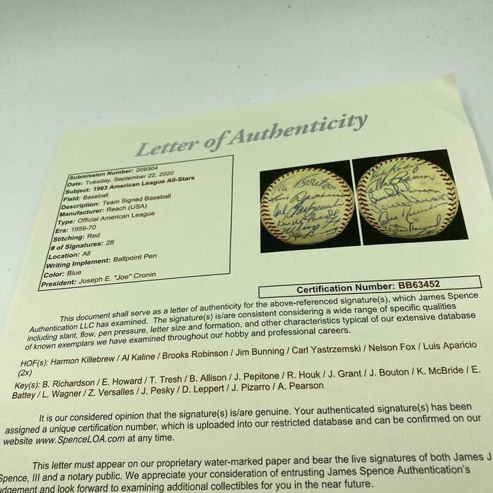 Beautiful 1963 All Star Game Signed Baseball Nellie Fox Carl Yastrzemski JSA COA