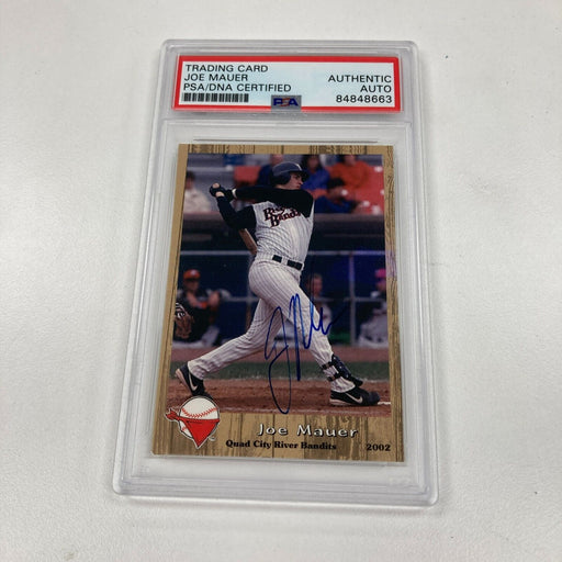 Joe Mauer Signed 2002 Quad City River Bandits Grandstand #9 RC PSA DNA