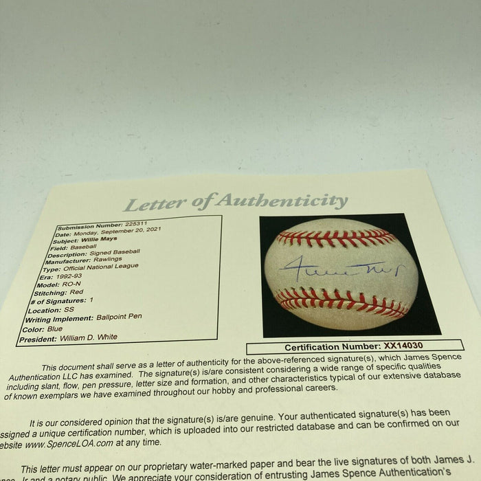 Willie Mays Signed Autographed Official National League Baseball With JSA COA