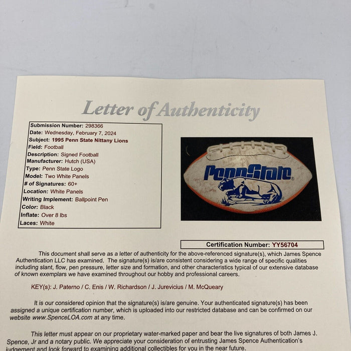 1995 Penn State Nittany Lions Champs Team Signed Football Joe Paterno JSA