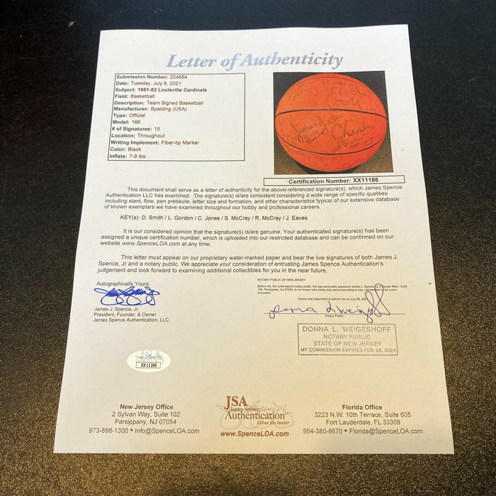 1981-82 Louisville Cardinals Elite 8 Team Signed Basketball 15 Sigs JSA COA